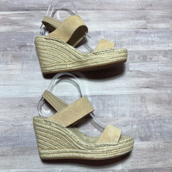 Kenneth Cole Womens 7.5 Olivia Simple Espadrille Wedge Sandals Beige Suede&Jute - Picture 6 of 11